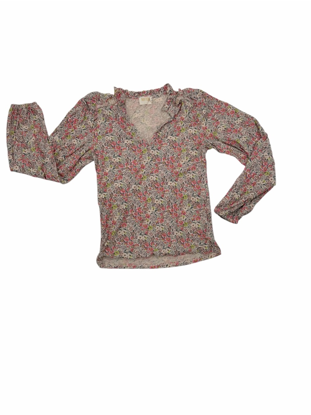 Nation Ltd Floral Ruffle Claudine Yoked Tee Superbloom Pink Bohemian Dainty Sz S - Picture 4 of 13